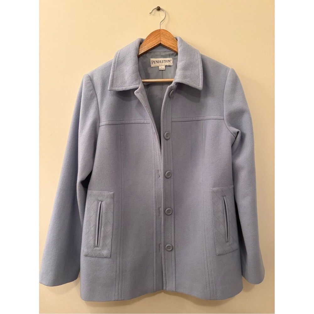 Pendleton Women's Light Blue 100% Merino Wool Button Front Size Large Coat